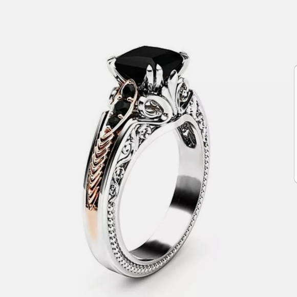 Brand New two tone silver/gold black sapphire ring - Picture 5 of 5